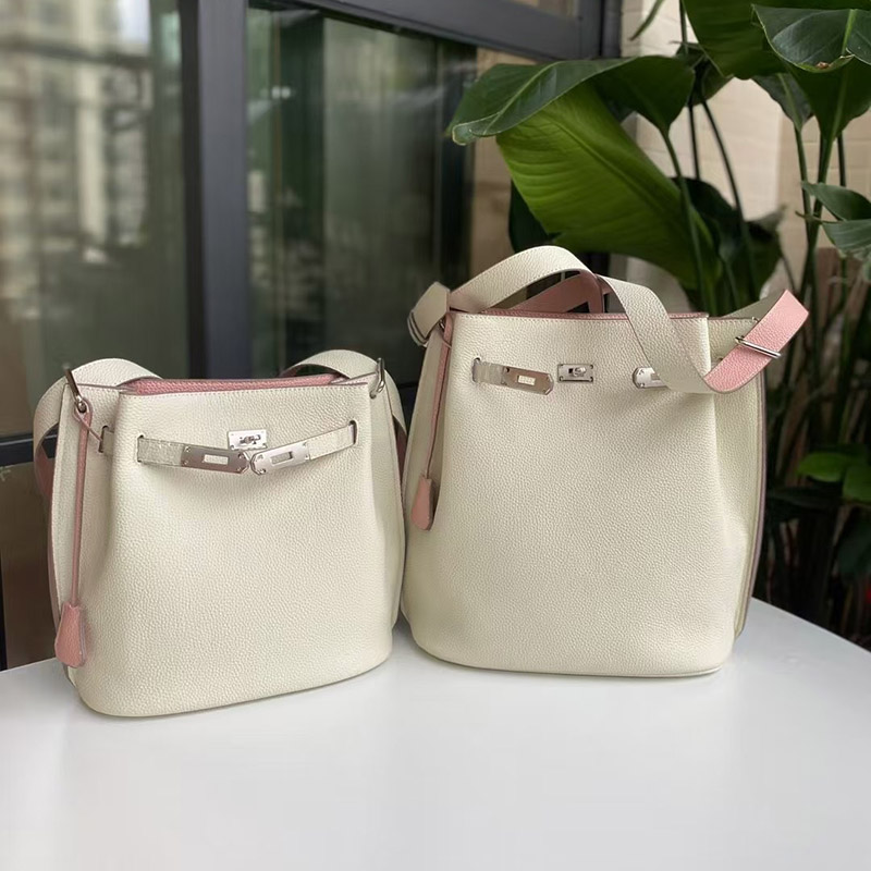 Women's Top-Grain Leather Vintage Drawstring Buckle Shoulder Crossbody Bucket Bag