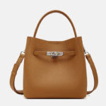 Women's Vintage Full-Grain Leather Turn Lock Bucket Bag with Crossbody Strap
