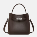 Women's Vintage Full-Grain Leather Turn Lock Bucket Bag with Crossbody Strap