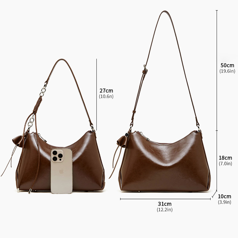 Sac à bandoulière en cuir vintage à coussin pour femmes, avec accessoires en argent