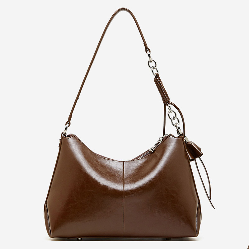 Sac à bandoulière en cuir vintage à coussin pour femmes, avec accessoires en argent