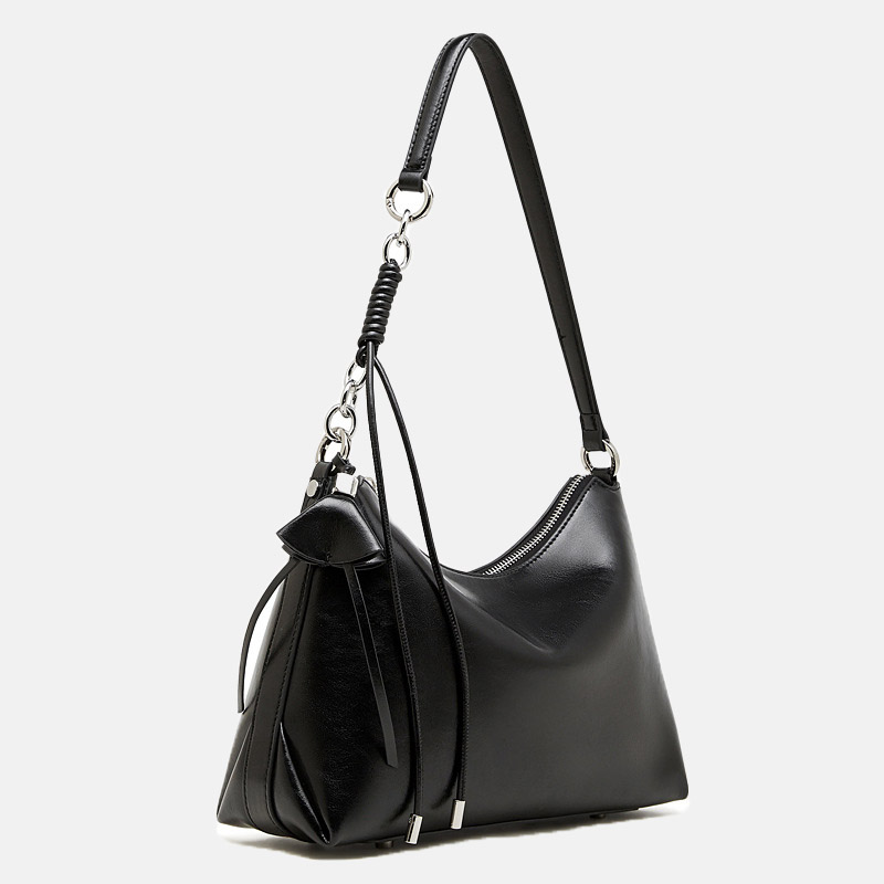 Sac à bandoulière en cuir vintage à coussin pour femmes, avec accessoires en argent