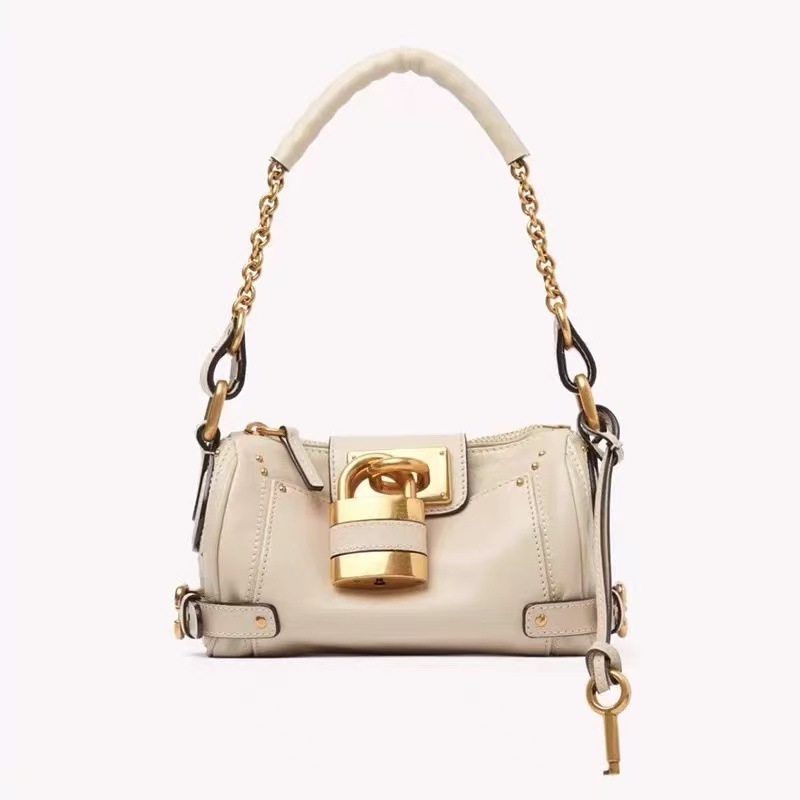 Women's Vintage Pillow Chain Shoulder Bag With Gold Lock Hardware