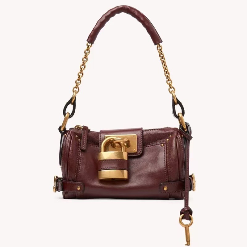 Women's Vintage Pillow Chain Shoulder Bag With Gold Lock Hardware