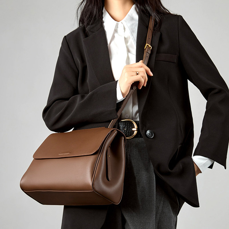 Vintage Split Cowhide Leather Crossbody Shoulder Flap Top Handle Satchel Bag
