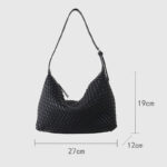 Sac hobo à bandoulière en cuir de vache tissé avec fermeture à glissière pour femmes