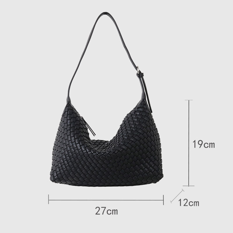Sac hobo à bandoulière en cuir de vache tissé avec fermeture à glissière pour femmes