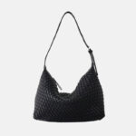 Sac hobo à bandoulière en cuir de vache tissé avec fermeture à glissière pour femmes