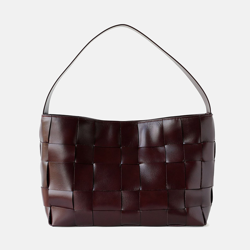 Women's Woven Top-Grain Leather Shoulder Bag