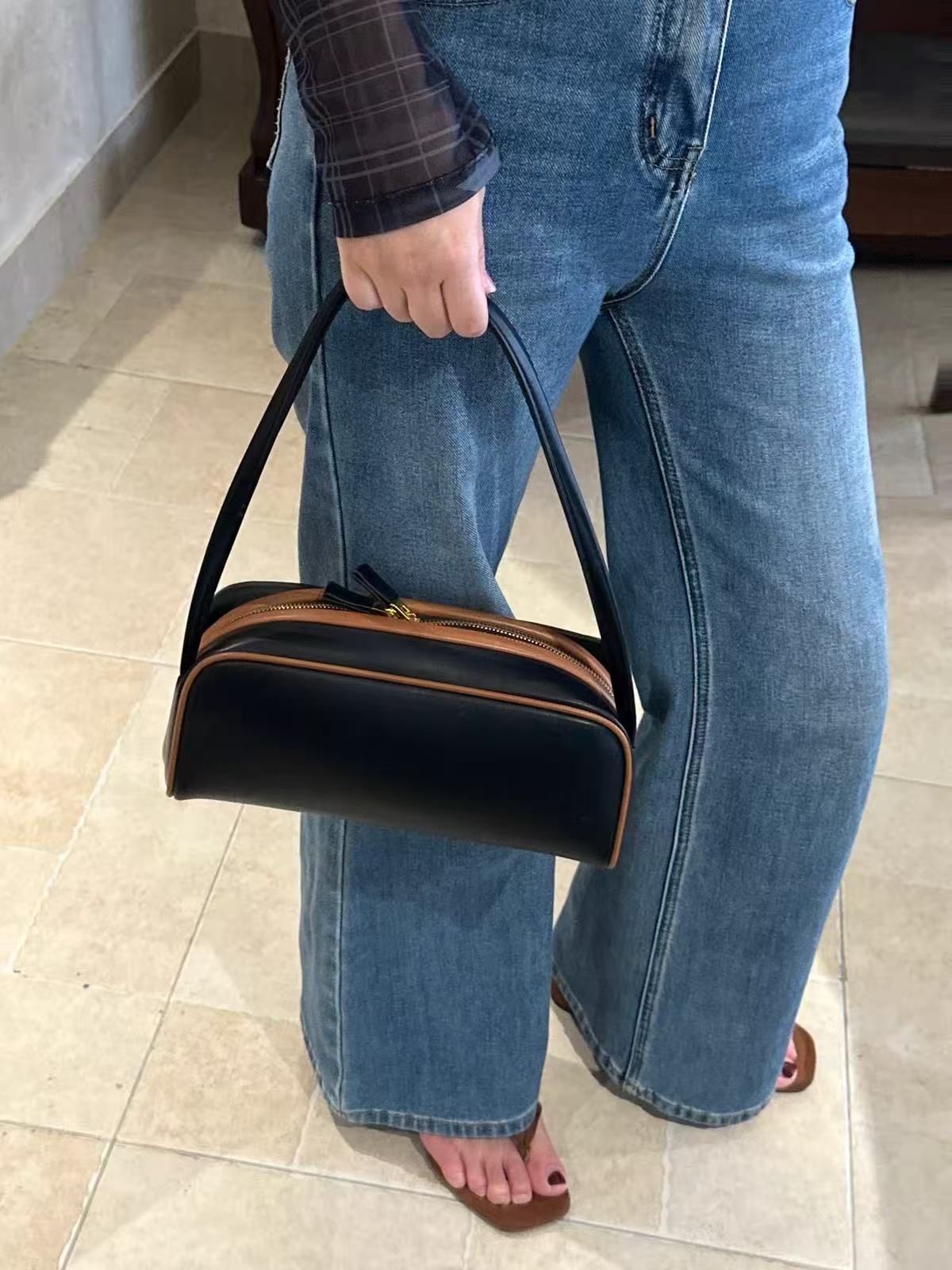 Sac Baguette Vintage en cuir véritable à fermeture éclair pour femmes photo review