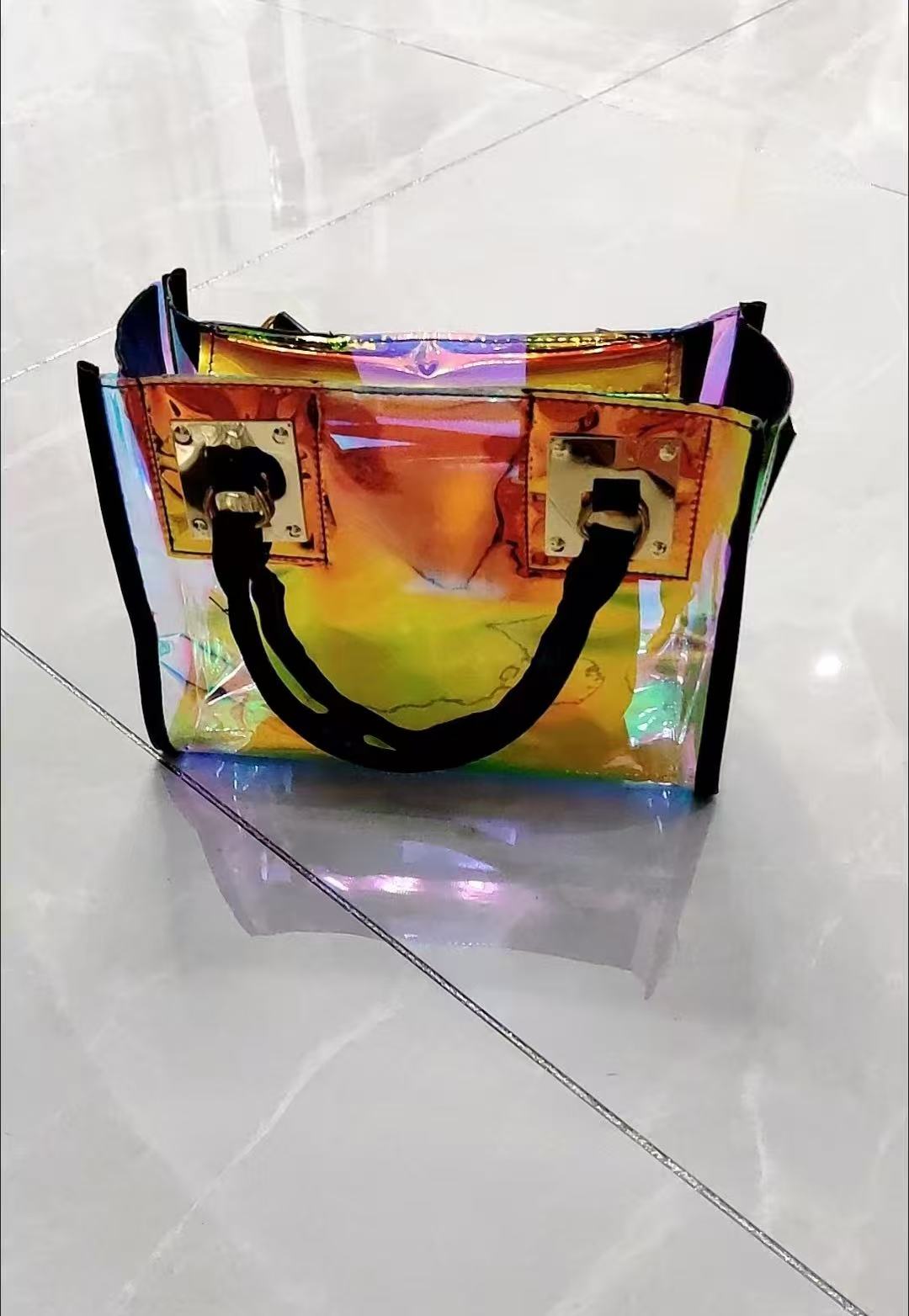Fourre-tout holographique en PVC transparent avec bandoulière pour femmes photo review