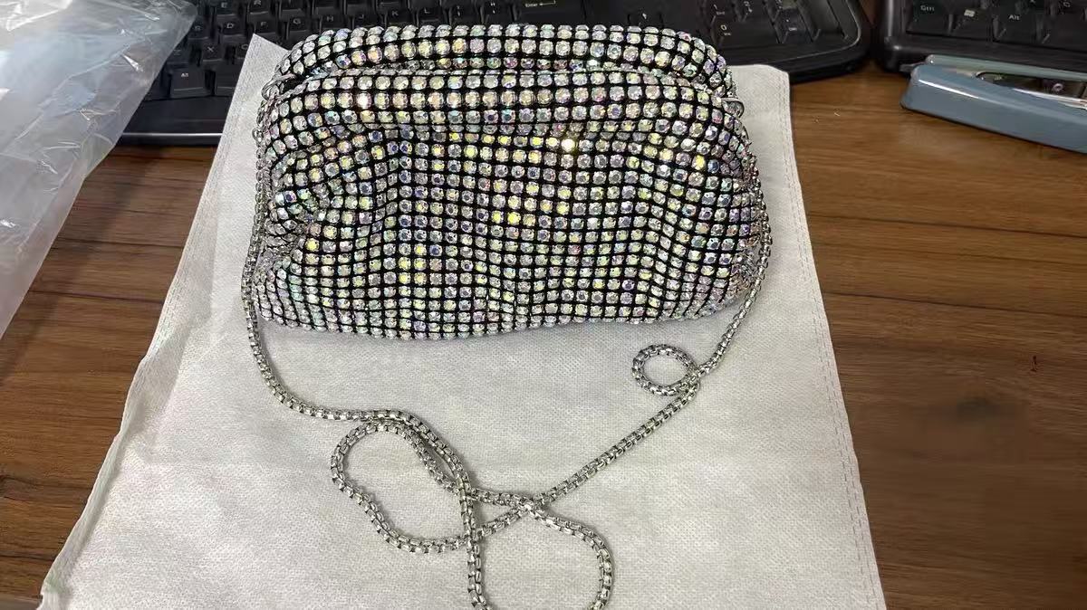Women's All Over Rhinestone Evening Crossbody Chain Clutch Prom Bag photo review