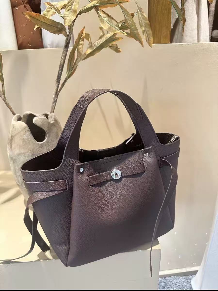 Women's Full-Grain Leather Studded Drawstring Tote Bag with Crossbody Shoulder Strap photo review