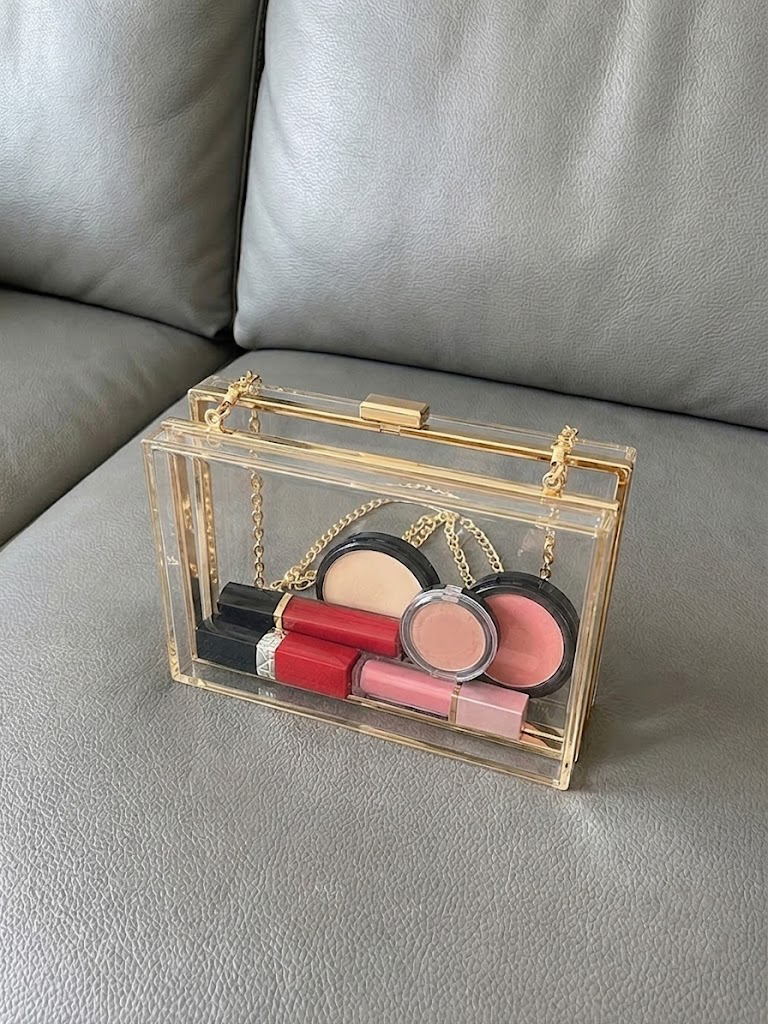 Women's Acrylic Clear Box Chain Clutch Bag Stadium Approved photo review