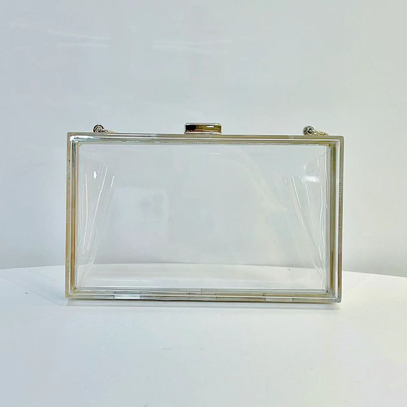 Women's Acrylic Clear Box Chain Clutch Bag Stadium Approved