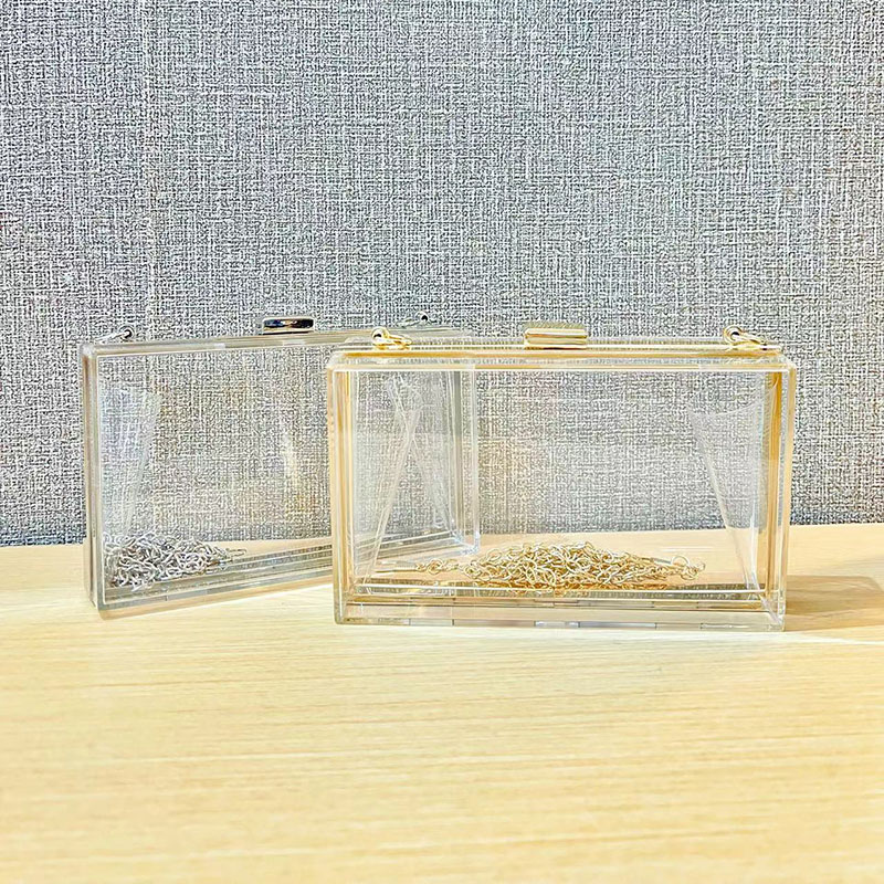 Women's Acrylic Clear Box Chain Clutch Bag Stadium Approved