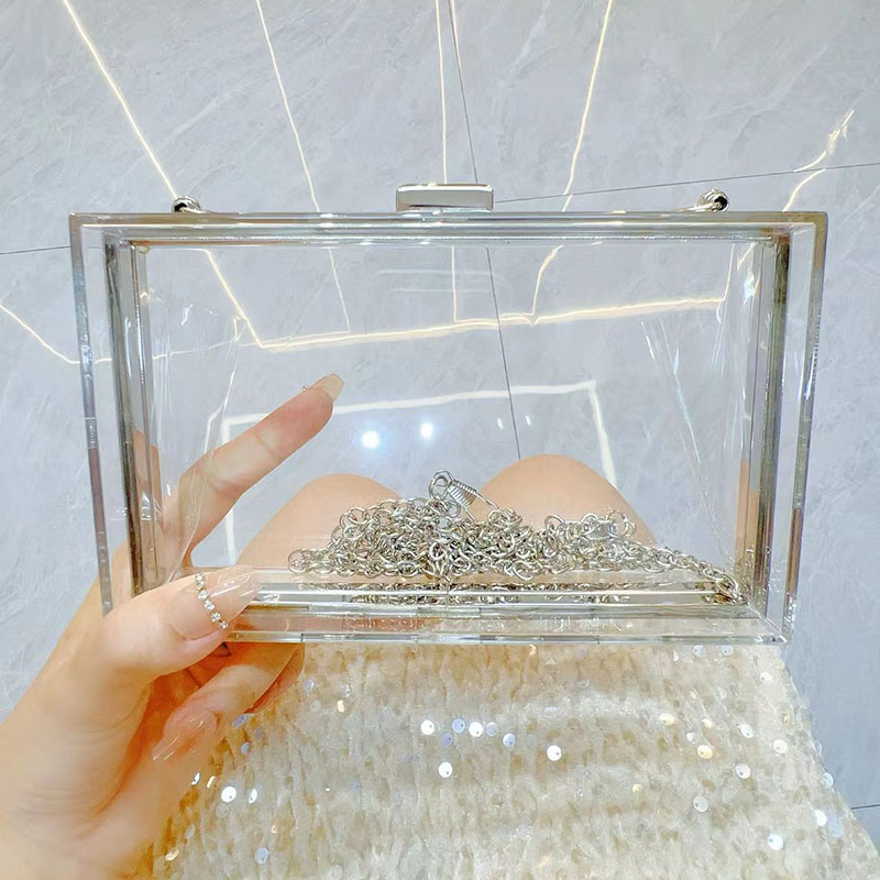 Women's Acrylic Clear Box Chain Clutch Bag Stadium Approved