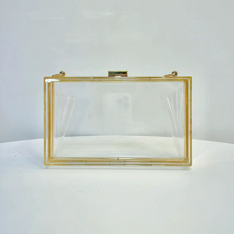 Women's Acrylic Clear Box Chain Clutch Bag Stadium Approved