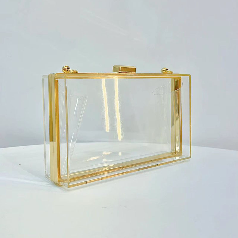 Women's Acrylic Clear Box Chain Clutch Bag Stadium Approved