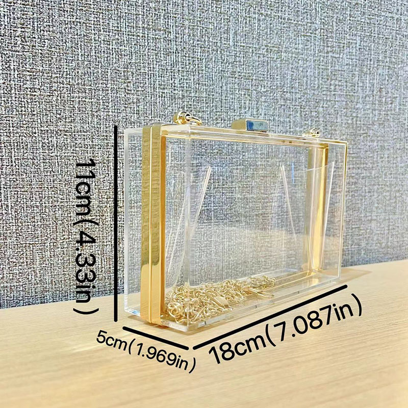 Women's Acrylic Clear Box Chain Clutch Bag Stadium Approved