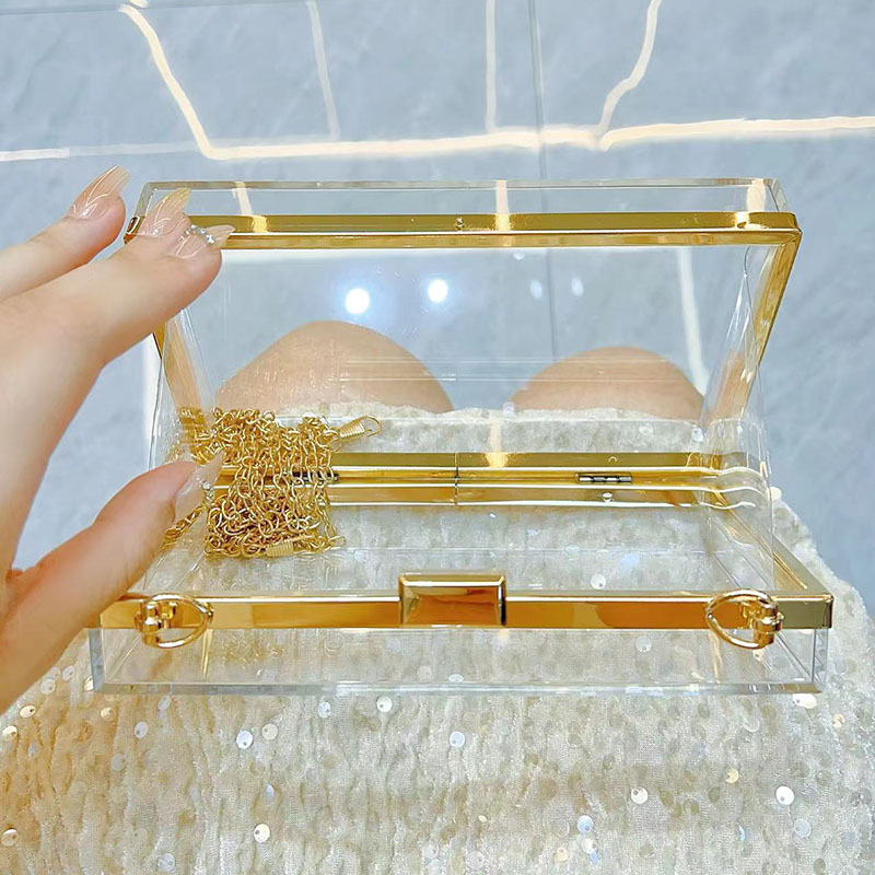 Women's Acrylic Clear Box Chain Clutch Bag Stadium Approved