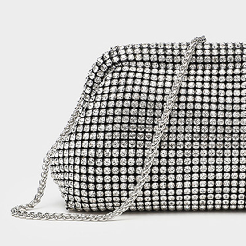 Women's All Over Rhinestone Evening Crossbody Chain Clutch Prom Bag