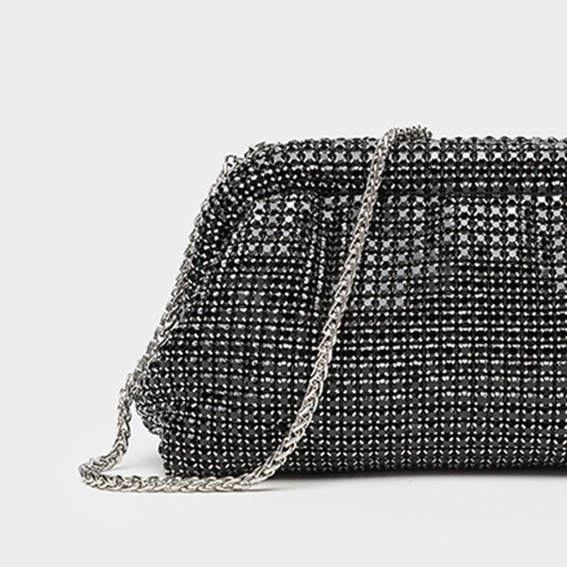 Women's All Over Rhinestone Evening Crossbody Chain Clutch Prom Bag
