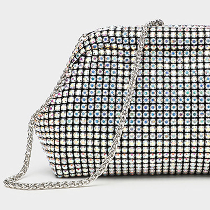 Women's All Over Rhinestone Evening Crossbody Chain Clutch Prom Bag