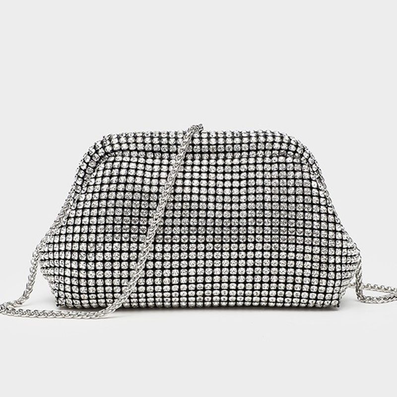 Women's All Over Rhinestone Evening Crossbody Chain Clutch Prom Bag