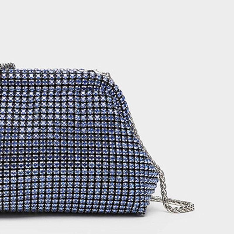 Women's All Over Rhinestone Evening Crossbody Chain Clutch Prom Bag