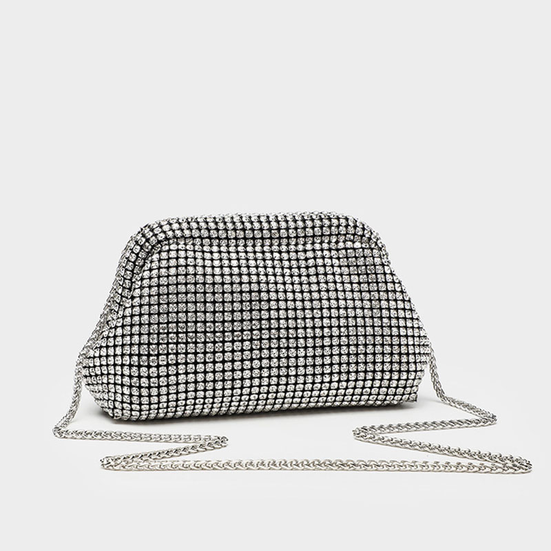 Women's All Over Rhinestone Evening Crossbody Chain Clutch Prom Bag