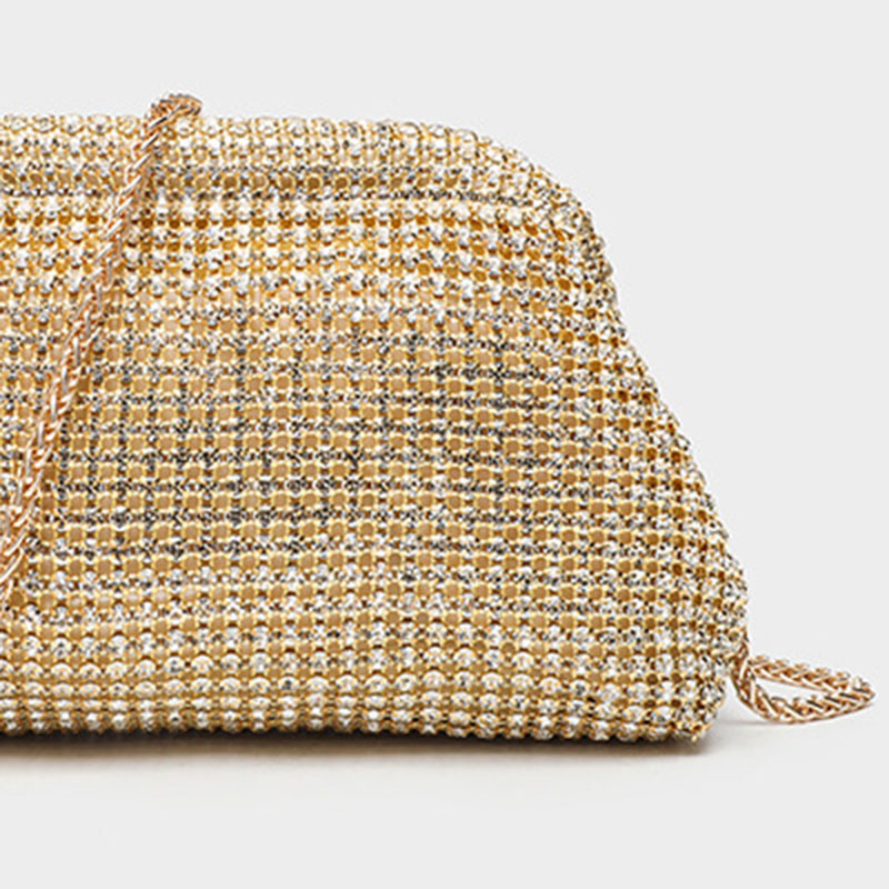 Women's All Over Rhinestone Evening Crossbody Chain Clutch Prom Bag