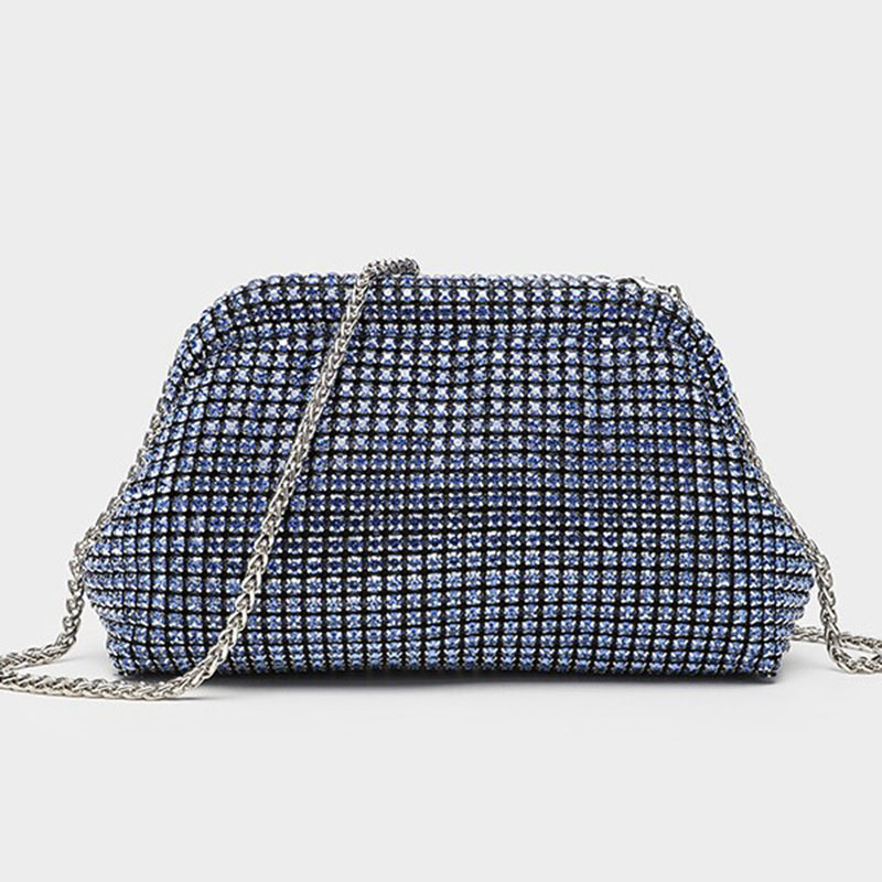 Women's All Over Rhinestone Evening Crossbody Chain Clutch Prom Bag
