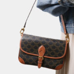 Women's Black Printed Flap Buckle Shoulder Bag with Crossbody Strap