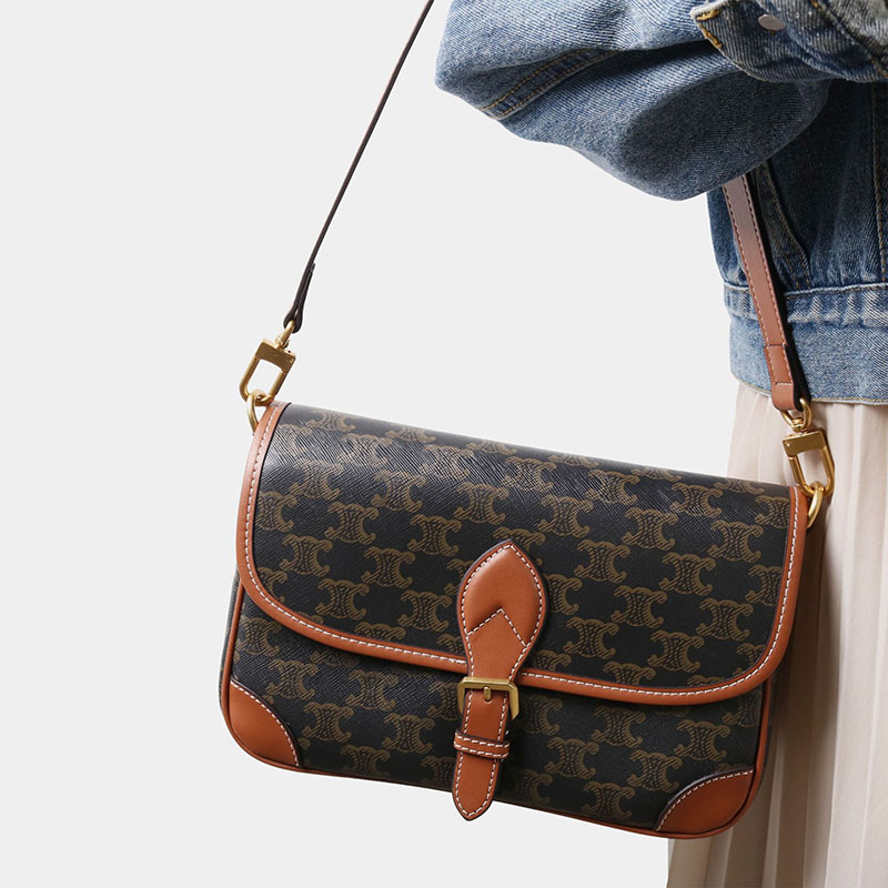 Women's Black Printed Flap Buckle Shoulder Bag with Crossbody Strap
