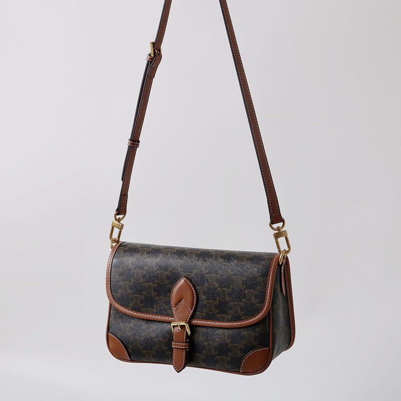 Women's Black Printed Flap Buckle Shoulder Bag with Crossbody Strap