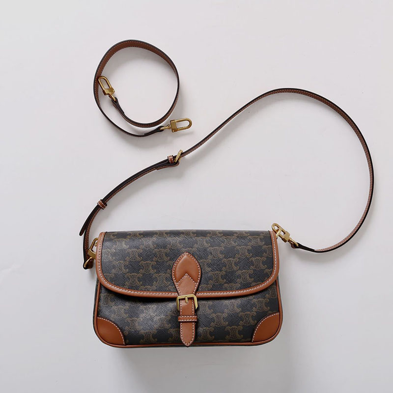 Women's Black Printed Flap Buckle Shoulder Bag with Crossbody Strap