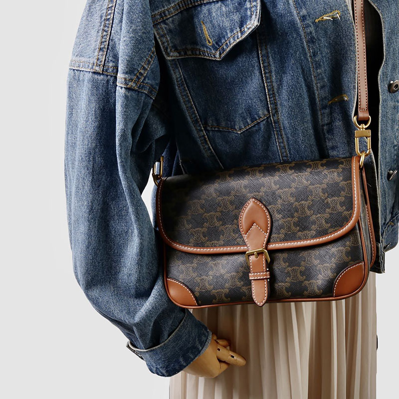 Women's Black Printed Flap Buckle Shoulder Bag with Crossbody Strap