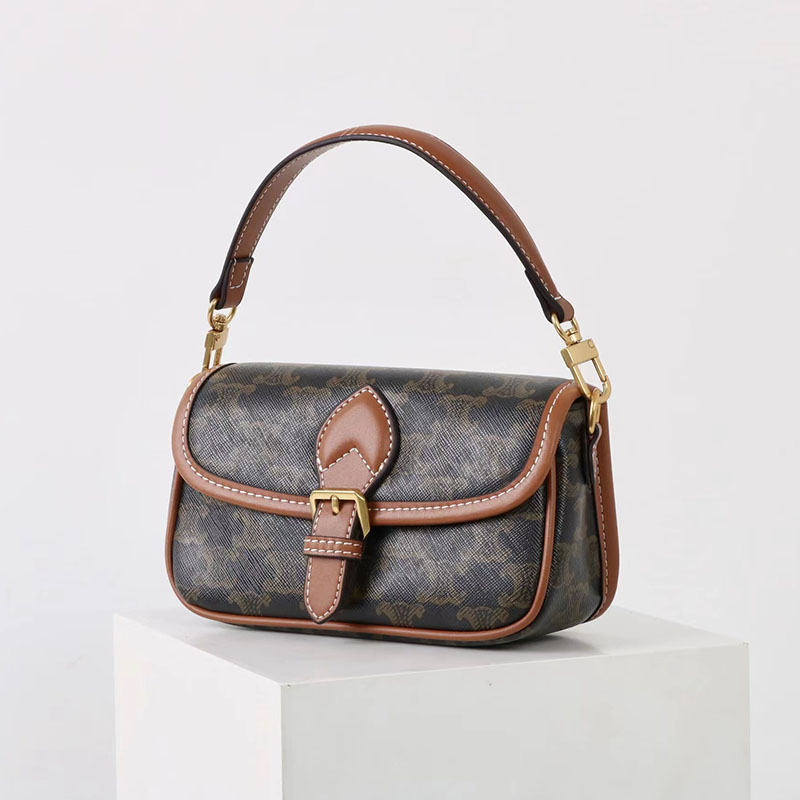 Women's Black Printed Flap Buckle Shoulder Bag with Crossbody Strap