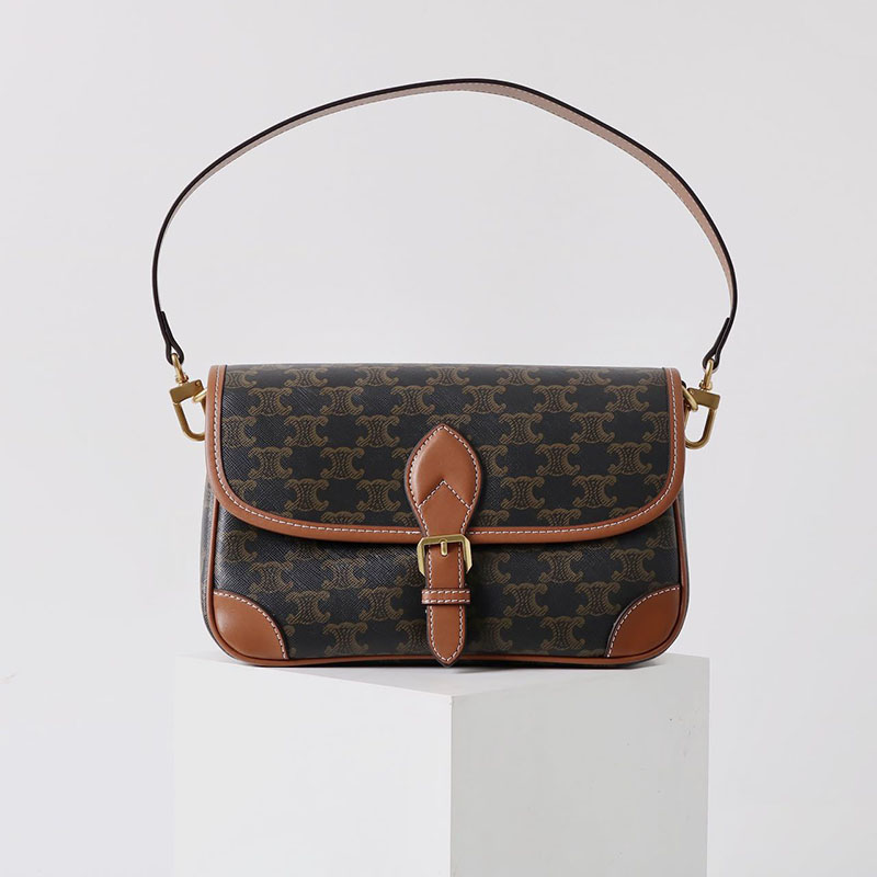 Women's Black Printed Flap Buckle Shoulder Bag with Crossbody Strap