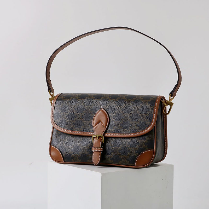 Women's Black Printed Flap Buckle Shoulder Bag with Crossbody Strap