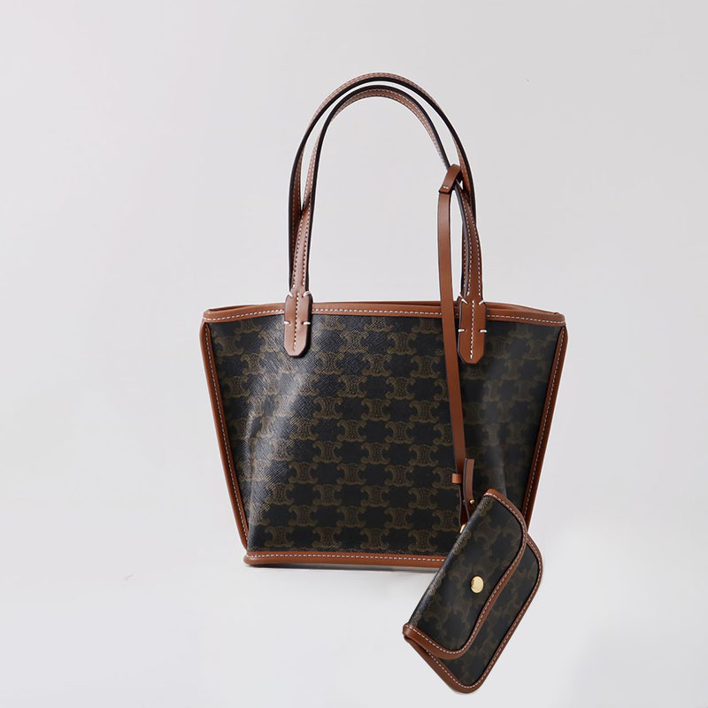 Women's Black Printed Mother-Daughter Pouch Set Tote Bag