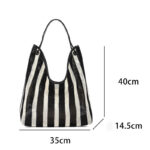 Sac hobo en tissu tissé rayé noir et blanc pour femmes