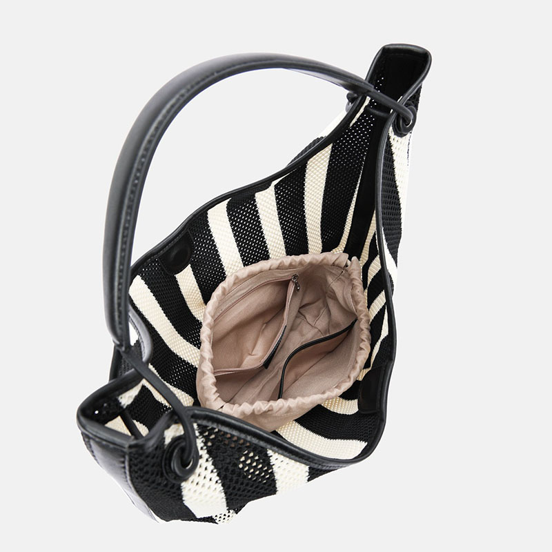 Sac hobo en tissu tissé rayé noir et blanc pour femmes