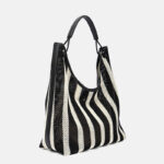 Sac hobo en tissu tissé rayé noir et blanc pour femmes
