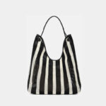 Sac hobo en tissu tissé rayé noir et blanc pour femmes