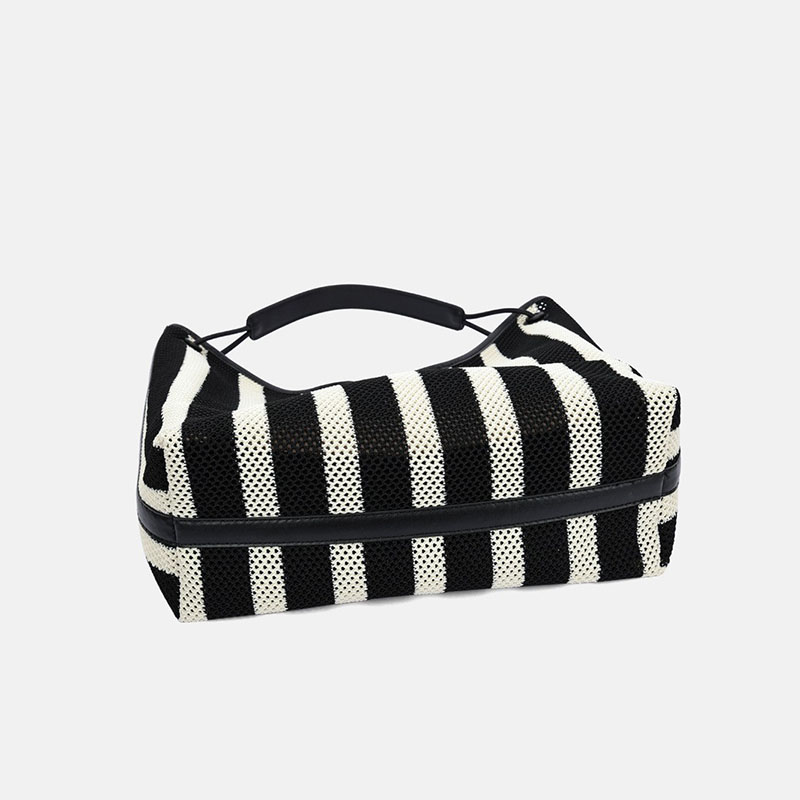 Sac hobo en tissu tissé rayé noir et blanc pour femmes