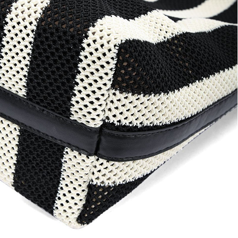 Sac hobo en tissu tissé rayé noir et blanc pour femmes