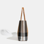 Women's Brown Plaid Fabric Shoulder Tote Bag with Magnetic Closure