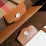 Women's Brown Plaid Fabric Shoulder Tote Bag with Magnetic Closure